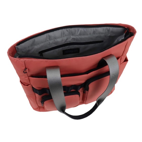 Hedgren Billow Tote Handbag Dual Handle Salmon Pink Purse Sustainable Nylon -HP - Picture 4 of 7